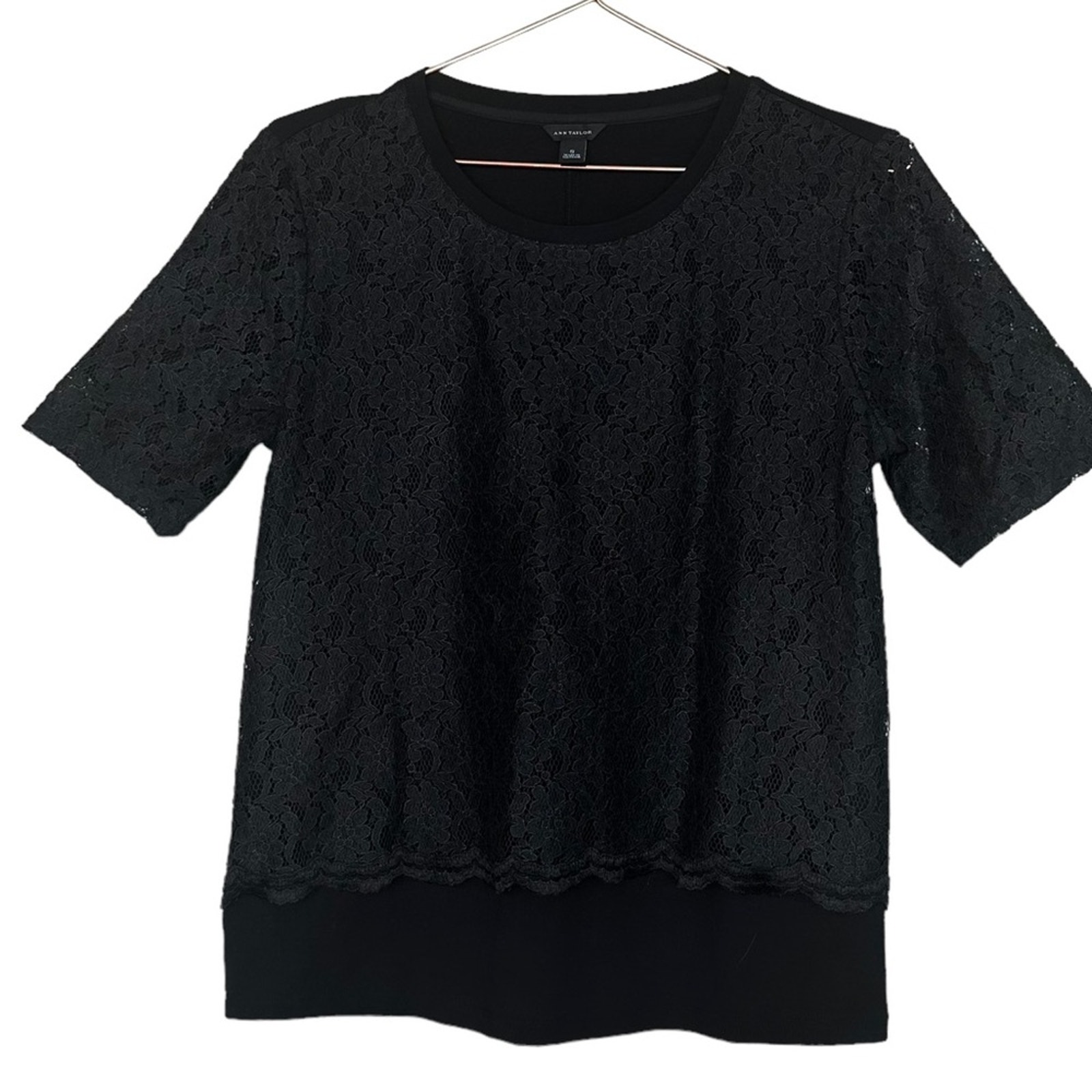 Ann Taylor Black Lace Overlay T-Shirt - Size Small